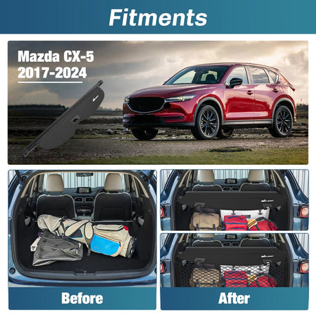Nilight 2017-2025 Mazda CX-5 Retractable Trunk Cargo Cover With Trunk Storage Net