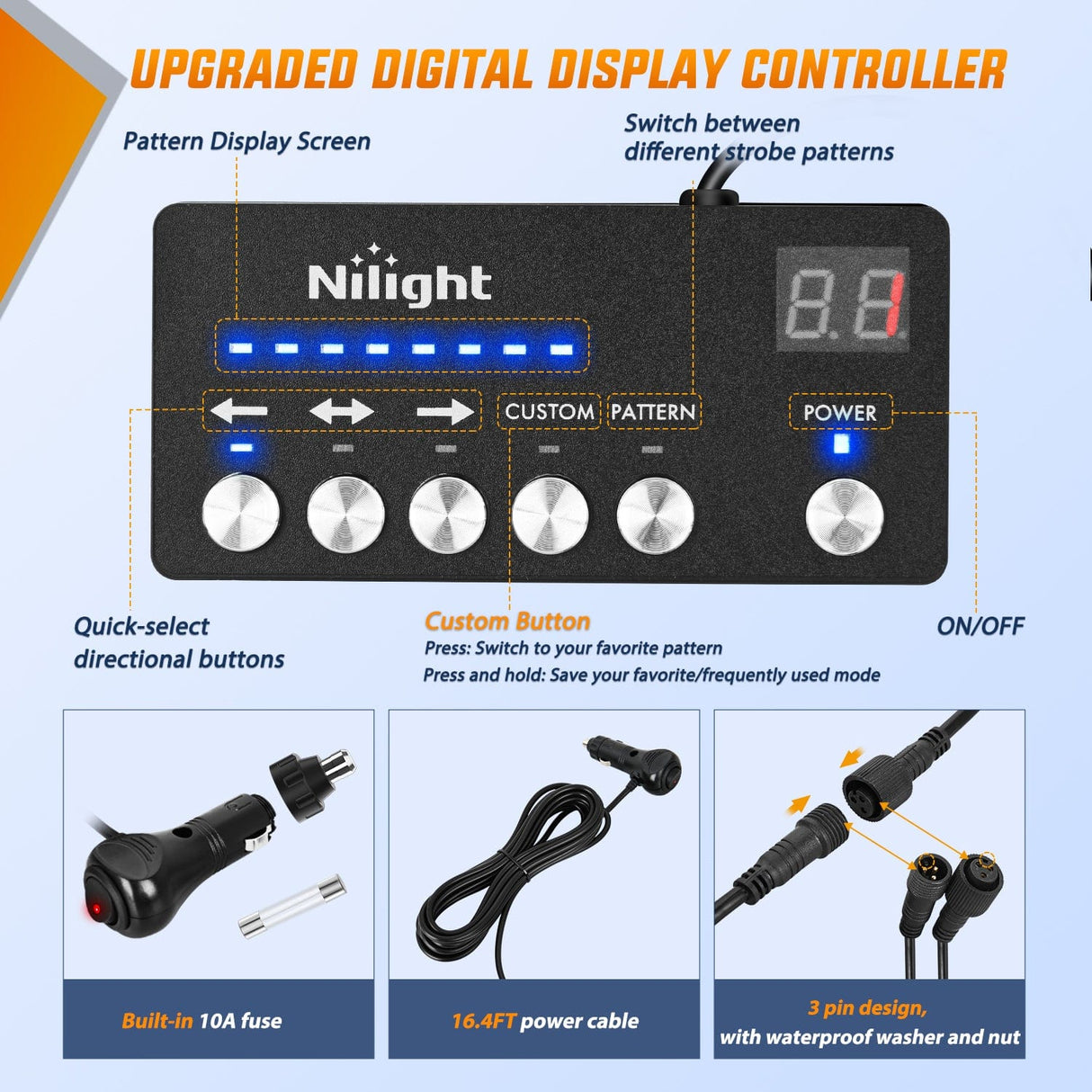 Nilight 2PCS 70 Inch Emergency Strobe Light Strip with Controller 864 LED Red Blue Running Board Lights Flexible Side Flashing Warning Caution Safety Waterproof for Truck Construction Pickup