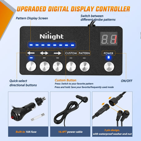 Nilight 2PCS 70 Inch Emergency Strobe Light Strip with Controller 864 LED Red Blue Running Board Lights Flexible Side Flashing Warning Caution Safety Waterproof for Truck Construction Pickup