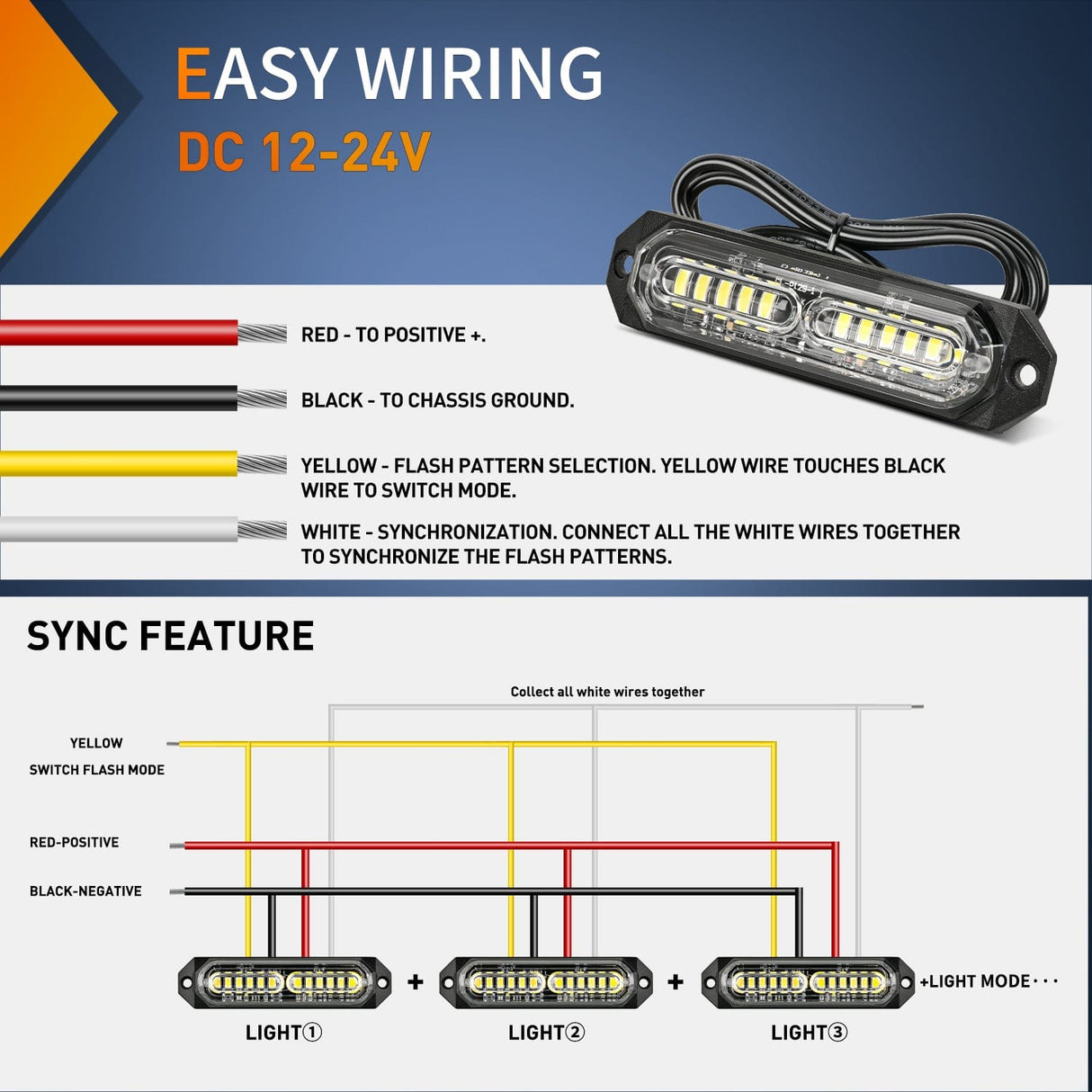 Nilight 8PCS 12LED White Emergency Strobe Lights
