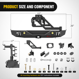 Front Bumper 2007 2008 2009 2010 2011 2012 2013 2014 2015 2016 2017 2018 Jeep Wrangler JK & Unlimited (2/4 Doors) Rear Bumper Hitch Receiver 2Pcs LED Lights Pods D-rings