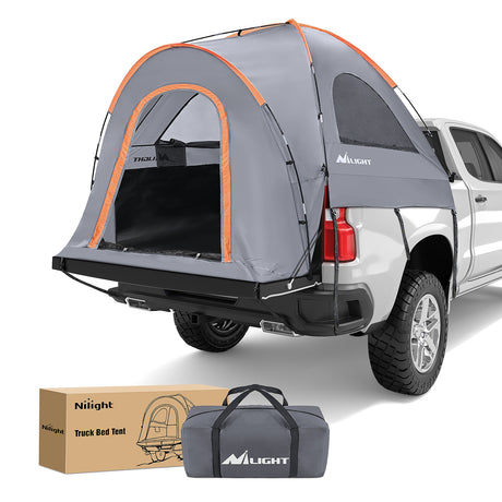 Nilight Truck Bed Tent 5.2-5.8 FT Pickup Tents with Rainfly Waterproof PU2000mm Double Layer Tent for Truck 2-Person Portable Full Size Short Tailgate Bed Tent for Camping Outdoor Travel, Orange Grey