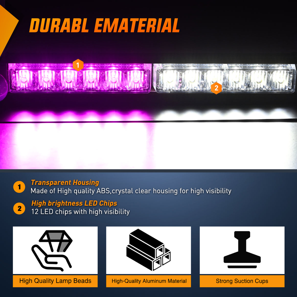 12LED Traffic Advisor Strobe Light Bar Purple White Emergency Warning Hazard Safety Dash Front/Rear Windshield Flashing Lights for Cars Trucks Police Firefighter Plow Construction Vehicles