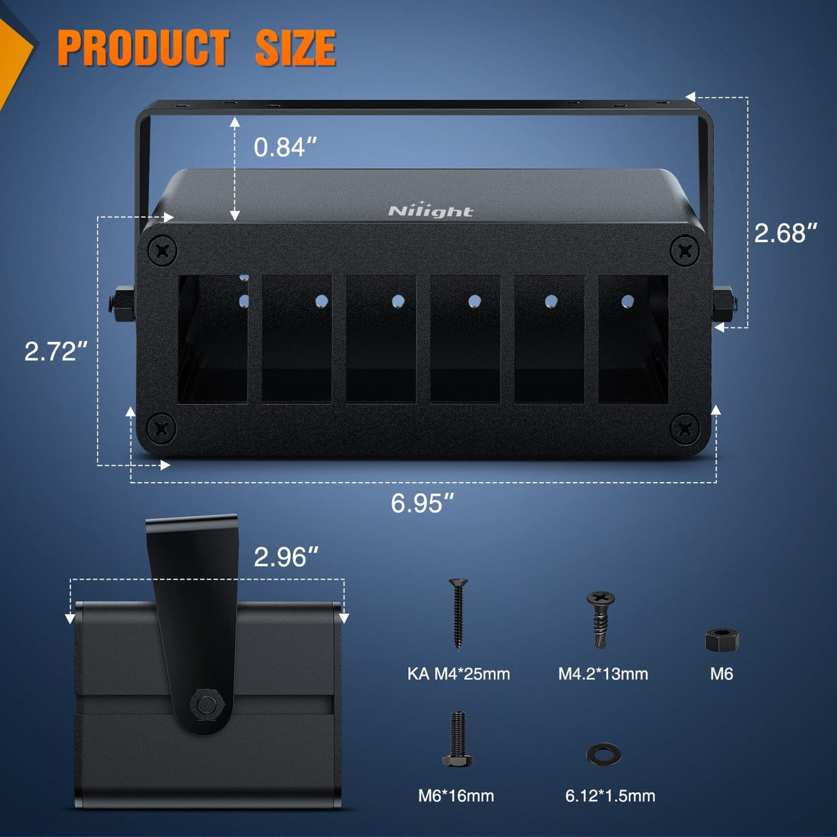 Nilight 6 Gang Rocker Switch Box 6 Holes Panel Detachable Installation Housing Waterproof Aluminum Rotatable Mount Bracket 12V 24V DIY Toggle Switches Voltmeter USB Socket for Boats Cars RVs Trucks