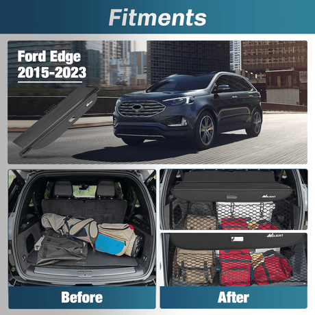 Nilight 2015 2016 2017 2018 2019 2020 2021 2022 2023 Ford Edge Retractable Trunk Cargo Cover With Trunk Storage Net