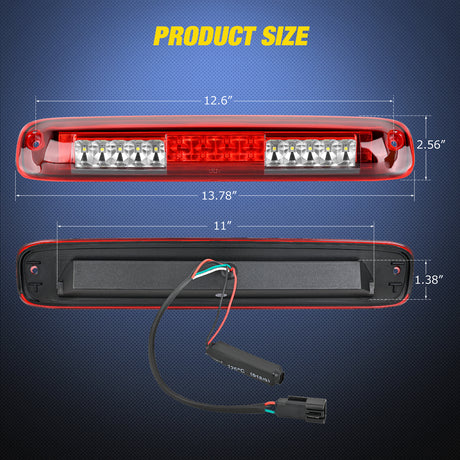 Third Brake Light Third Brake Light Tail High Mount 3rd Stop Cargo Reverse LED Lights Red Shell for Chevy Silverado GMC Sierra 1500 2500 3500HD 2007HD Classic 1999 2000 2001 2002 2003 2004 2005 2006