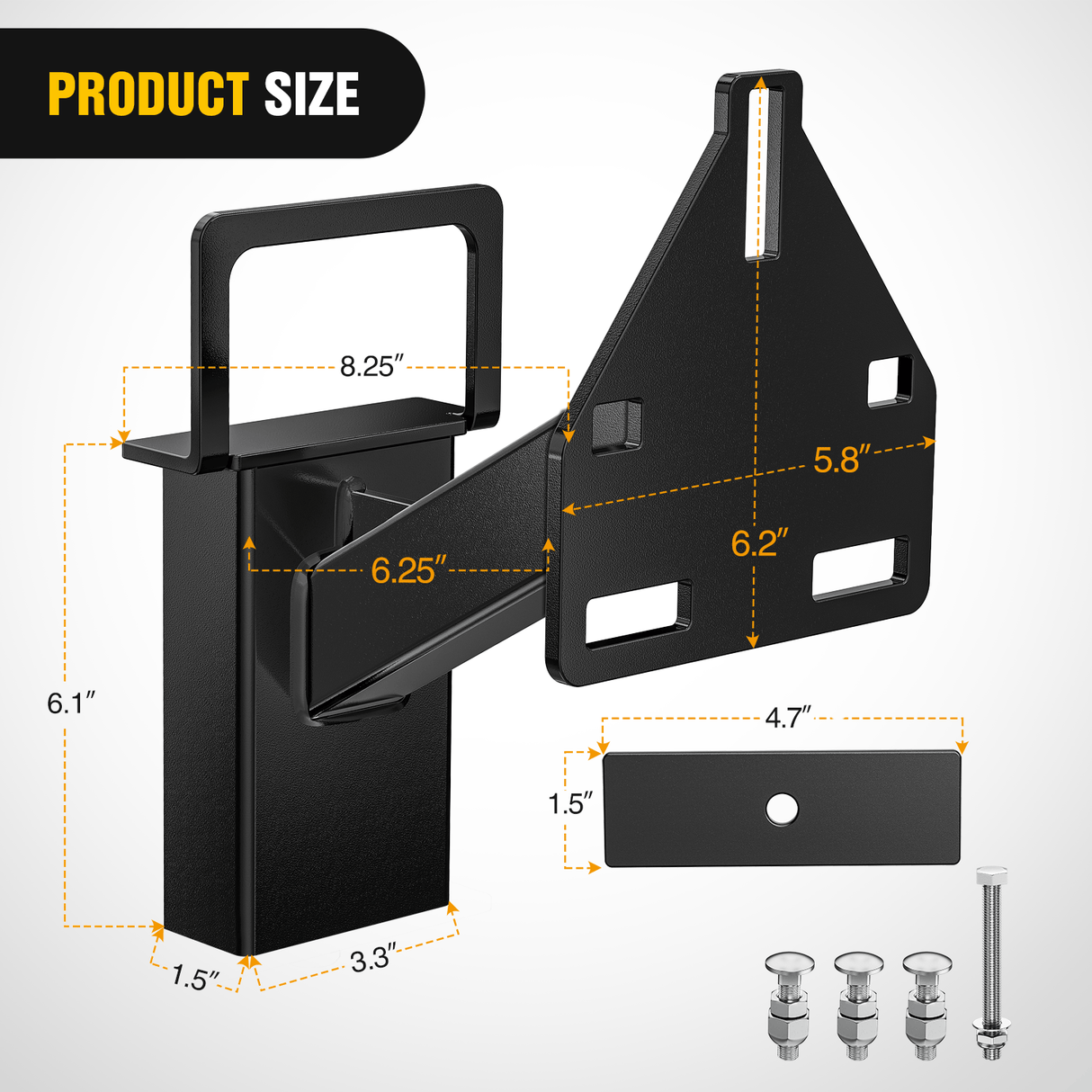 Trailer Hitch Spare Tire Carrier Mount Stake Pocket Boat 3-Nuts Trailer Bracket Utility Trailer Accessories Fits 4 & 5 & 6 Lugs Trailer Wheels on 4Inch 4.5Inch 4.75Inch 5Inch 5.5Inch and 6Inch Bolt Patterns 150 Lbs