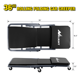 Creeper Seat 36inch Z Creeper - 2-in-1 Folding Rolling Mechanic Seat 36 inches Adjustable Lay-Down or Sit Garage Chair, 330 lbs Capacity, Grey Black