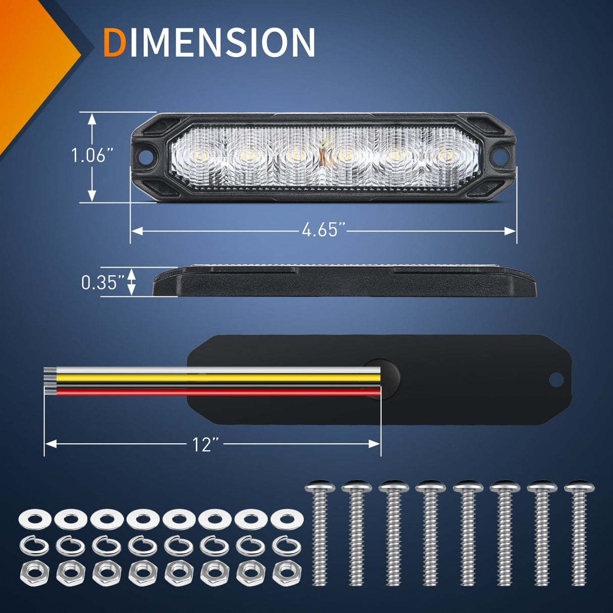 Nilight 4PCS 6 LED White Emergency Warning Strobe Lights