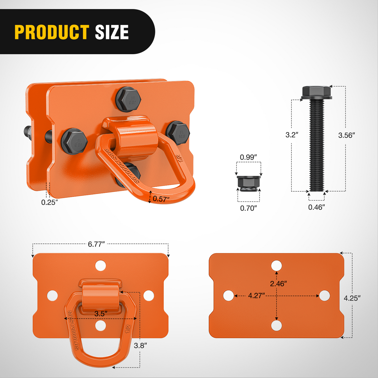 Nilight 2Pcs 1/2" D Rings for Trailers Heavy Duty Trailer Tie Down Rings, Incl. Mounting Hardware, Forged Steel Bolt-On Grab with Back Plates Compatible with Tractor RV UTV Truck, Max 12000Lbs, Orange