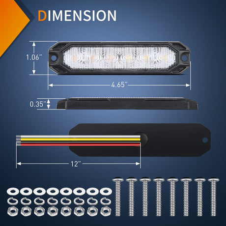 Nilight 4PCS 6 LED Purple and White Emergency Warning Strobe Lights