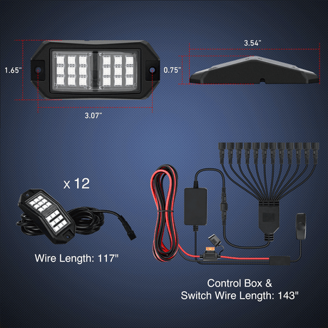 RGB Rock Lights RGB LED Rock Lights Kit 12 PCS 18LED Wide Angle Wheel Well Light with Remote & Bluetooth App Dual Control Multi Modes Underglow Multicolor Neon Pod for ATV UTV SUV Offroad Truck RZR Boat