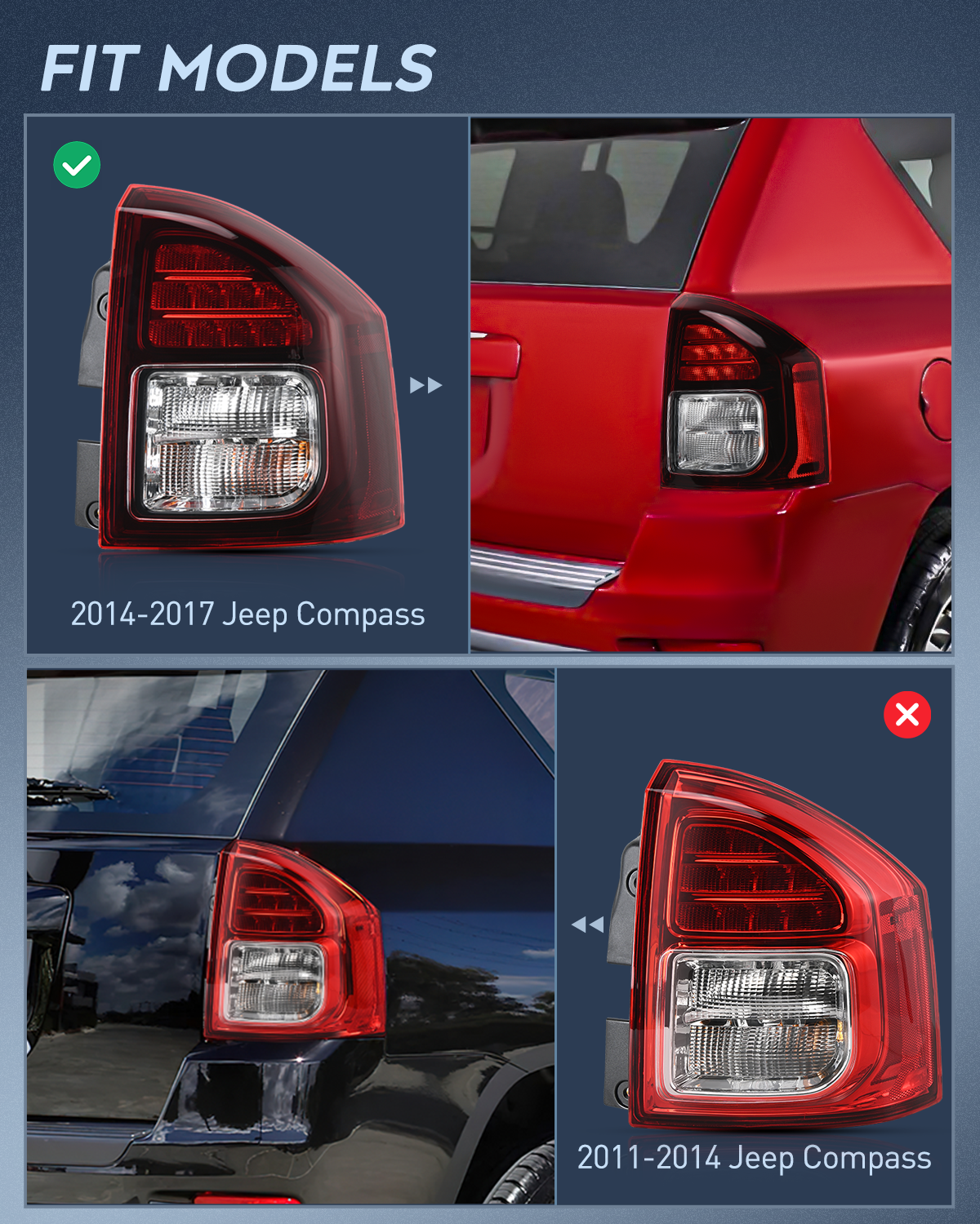 Nilight Taillight Assembly Compatible with 2014 2015 2016 2017 Jeep Compass Tail Light OE Style Rear Lamp Replacement Passenger Side w/Bulbs