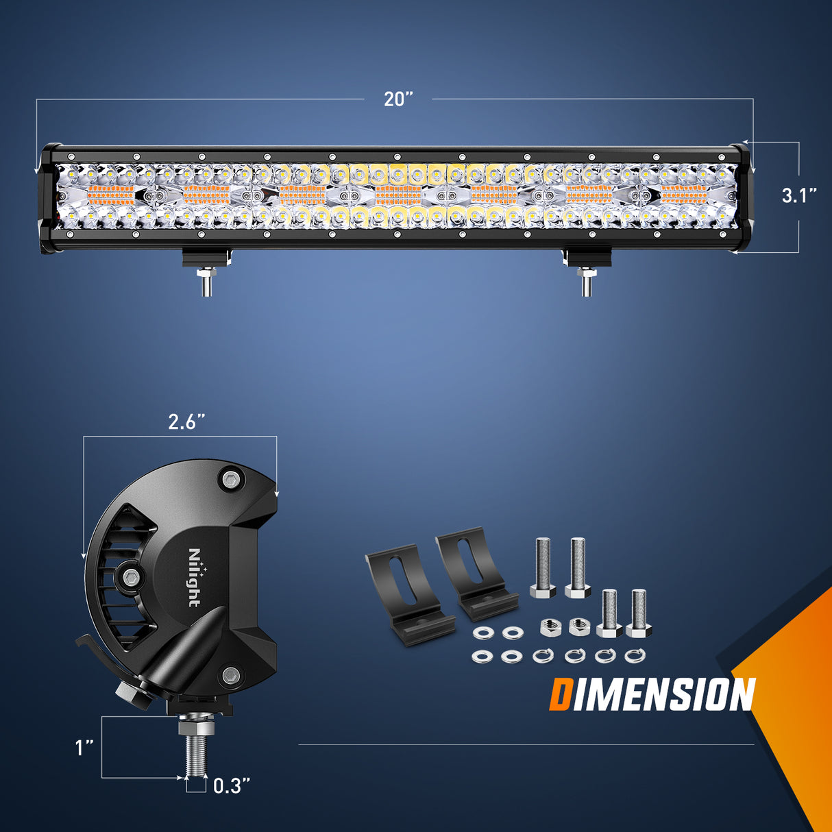 LED Light Bar 20Inch Off-Road LED Light Bar, 420W 3 Lighting Modes (White/Amber/White&Amber) Driving Fog Light Spot Flood Lights with 16AWG Wiring Harness for Truck Car ATV SUV Jeep Boat