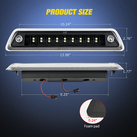 Nilight 2009-2014 Ford F150 Third Brake Light Clear Lens