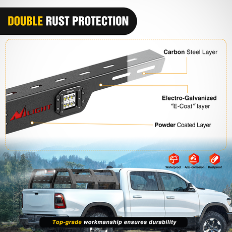 Nilight Truck Bed Cargo Rack Compatible with 2002-2024 Dodge Ram 1500 2014-2024 Chevy Silverado 1500 2009-2024 Ford F150 2007-2013 Toyota Tundra Overland Extender with 2Pcs LED Light Pods