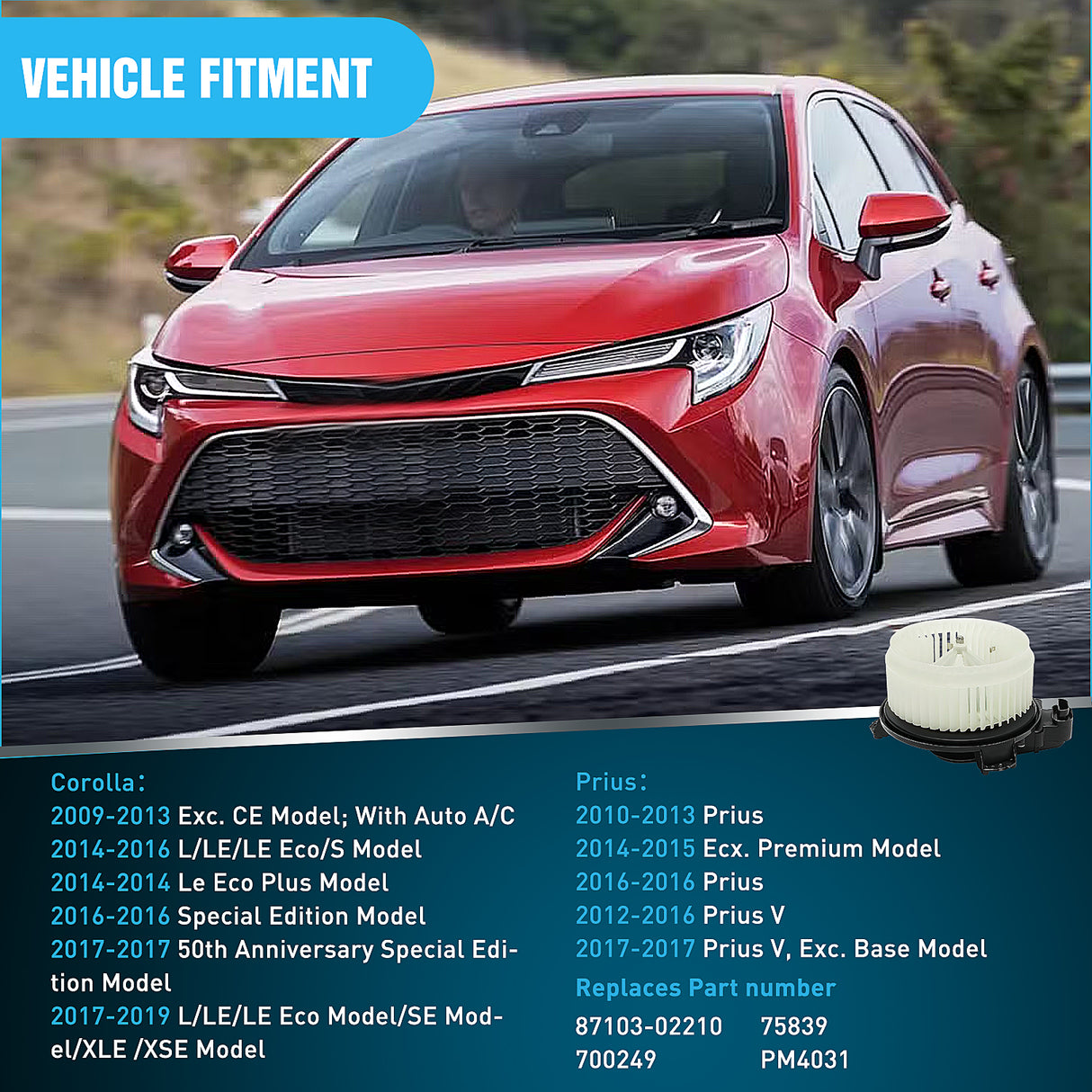 Nilight AC Heater Blower Motor Fan Assembly Fit for Toyota Corolla 2009-2018(Only for AUTO A/C), Prius 2010-2015, Prius V 2012-2017 (for 3 Prong Connect Only) Replace#87103-02210 700249