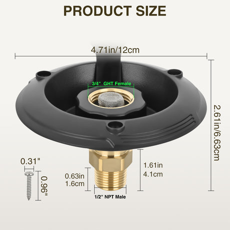 Nilight RV City Water Inlet with Check Valve 1/2Inch NPT Male to 3/4Inch GHT Female Brass City Water Fill Inlet Flange Connection Fittings for RV Camper Trailer Marine Hose Water Inlet Connector Replacement