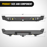 Rear Bumper 1984 1985 1986 1987 1988 1989 1990 1991 1992 1993 1994 1995 1996 1997 1998 1999 2000 2001 Jeep Cherokee XJ Rear Bumper 2inch Hitch Receiver Upgraded 18W LED Light Pods Offroad Textured Black