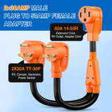 Nilight RV Y Splitter Adapter Cord 30 Amp to 50 Amp TT-30P Male Plug to 14-50R Female Receptacle Heavy Duty Electrical STW Wire Waterproof Cord for RV Camper Van Trailer