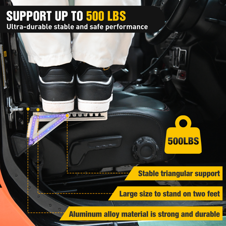 Nilight Car Door Step Universal Aluminum Latch Step for Car Roof Access Portable Folding Car Door Latch Hook Step Multi-Adjustable Both Feet Stand Pedal Max Load 500 Lbs for Truck SUV Vehicles, Black