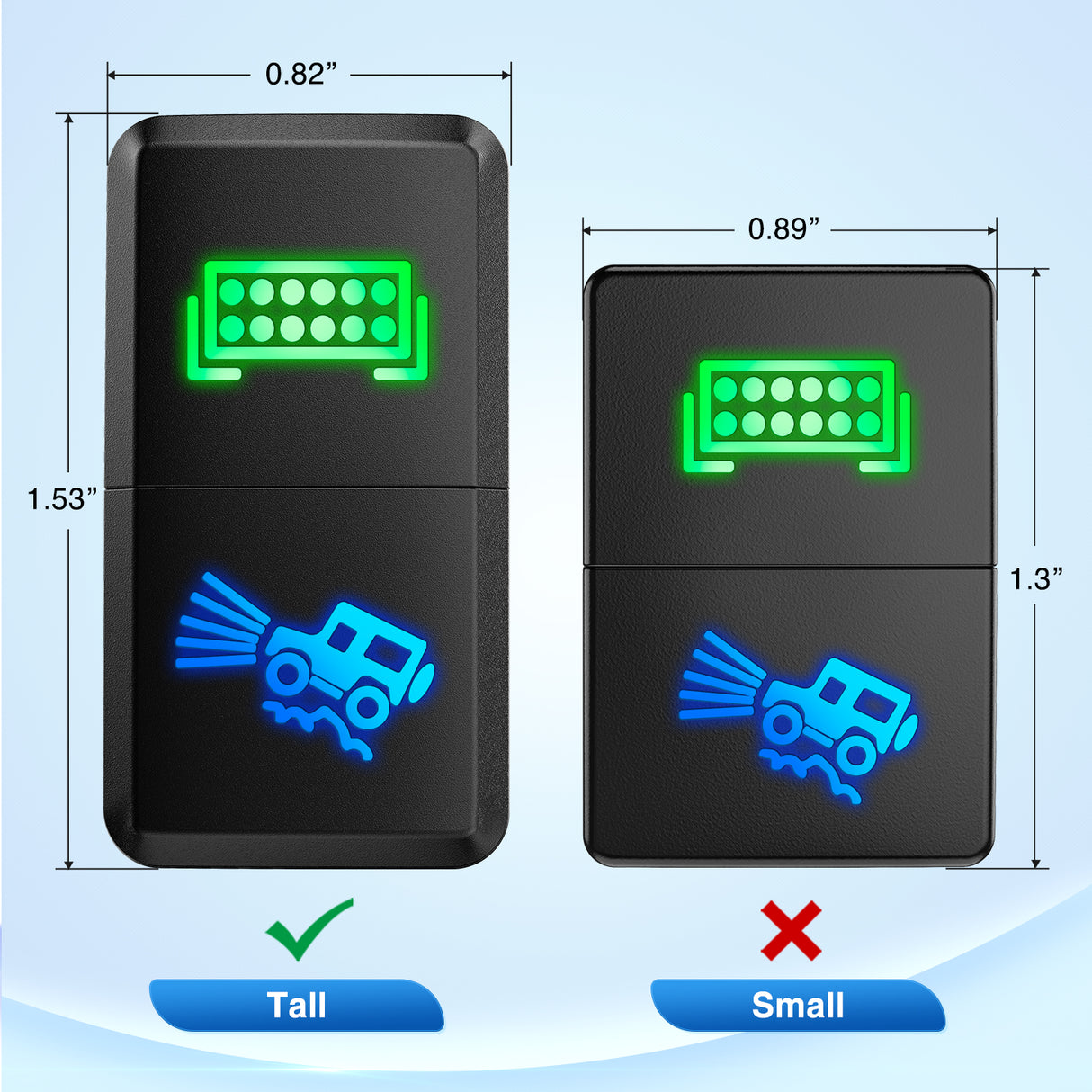 LED Light Bar & Off-Road Lights Dual Push Button Switch 12V ON Off Switches with Connector Wire Kit 1.54Inch x 0.83Inch Replacement for Toyota Tacoma Tundra 4Runner FJ Cruiser Hilux Fortuner