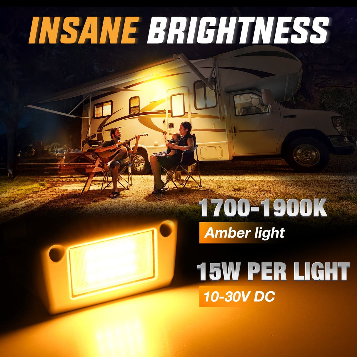 RV Exterior Light 2PCS 5 Inch Amber Beam Porch Lights White Aluminum Nilight