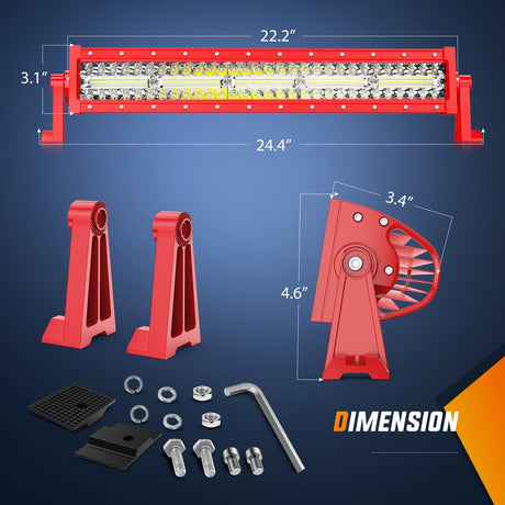 Nilight 22 Inch 480W 28800LM Triple Row Red Shell Spot Flood Led Light Bar | 16AWG Wire 5Pin Switch