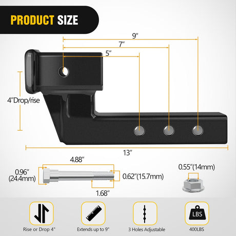 Trailer Hitch 2 Inch Trailer Dual Hitch Receiver with 4Inch Rise or Drop