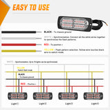 Led Strobe Light 4PCS 24LED Emergency Strobe lights 12V 24V Red Surface Mount Grille Hazard Safety Warning Light Sync Feature Side Flashing Marker Flash for Car Truck Campers