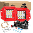 LED Light Bar 4.8Inch 42W Flush Mount Spot Flood Red Case LED Work Lights 16AWG Wiring Harness Kit-2 Leads