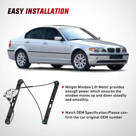 Nilight 740-485 Front Passenger Side Power Window Regulator,Compatible with BMW E46 323i 325i 325xi 328i 330i 330xi 1999 2000 2001 2002 2003 2004 2005