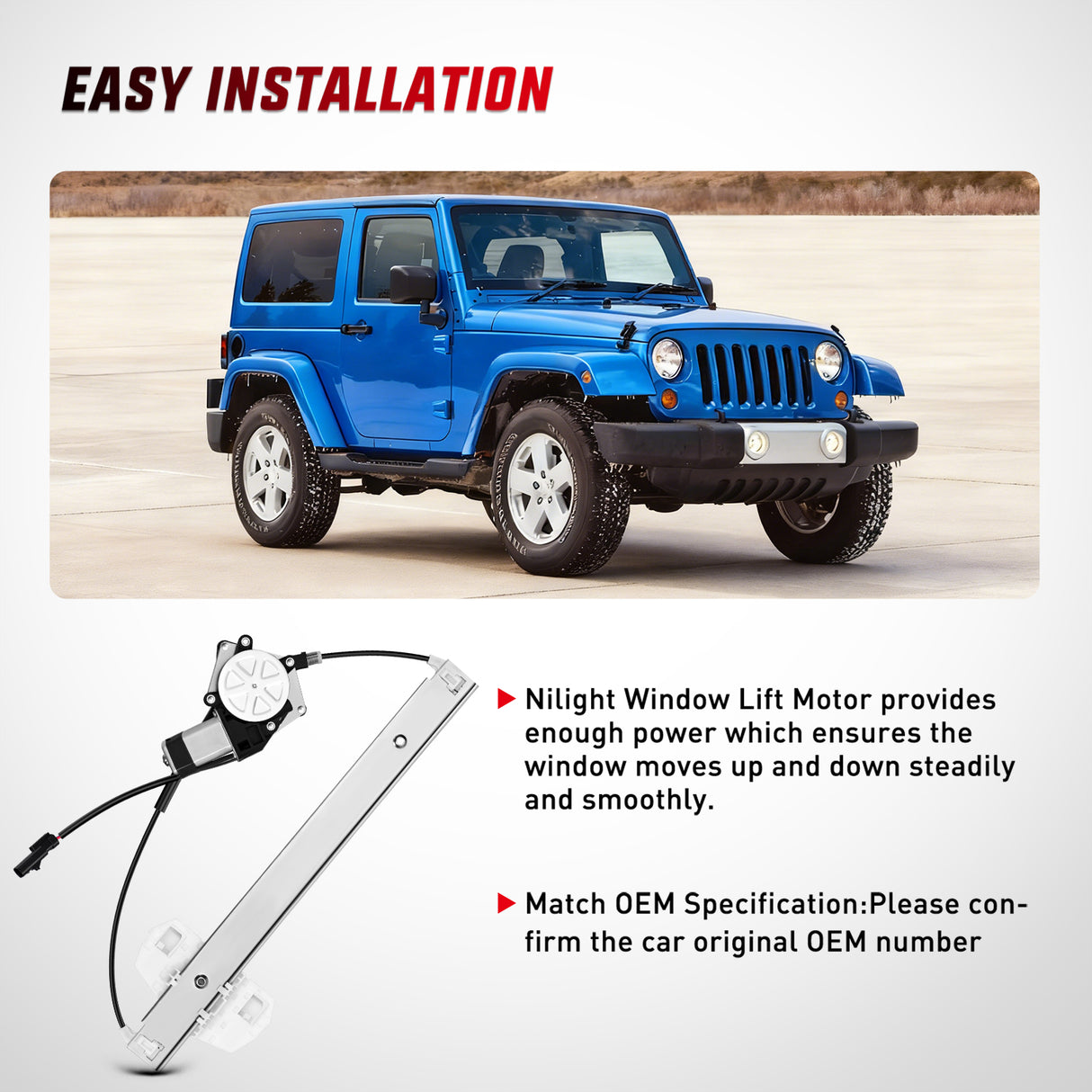 748-913 Window Regulator and Motor Front Passenger Side Compatible with Jeep Wrangler 2007-2017 Sport Utility,Wrangler JK 2018 Sport Utility 2010 2011 2012 2013 2014 2015 2016 2017