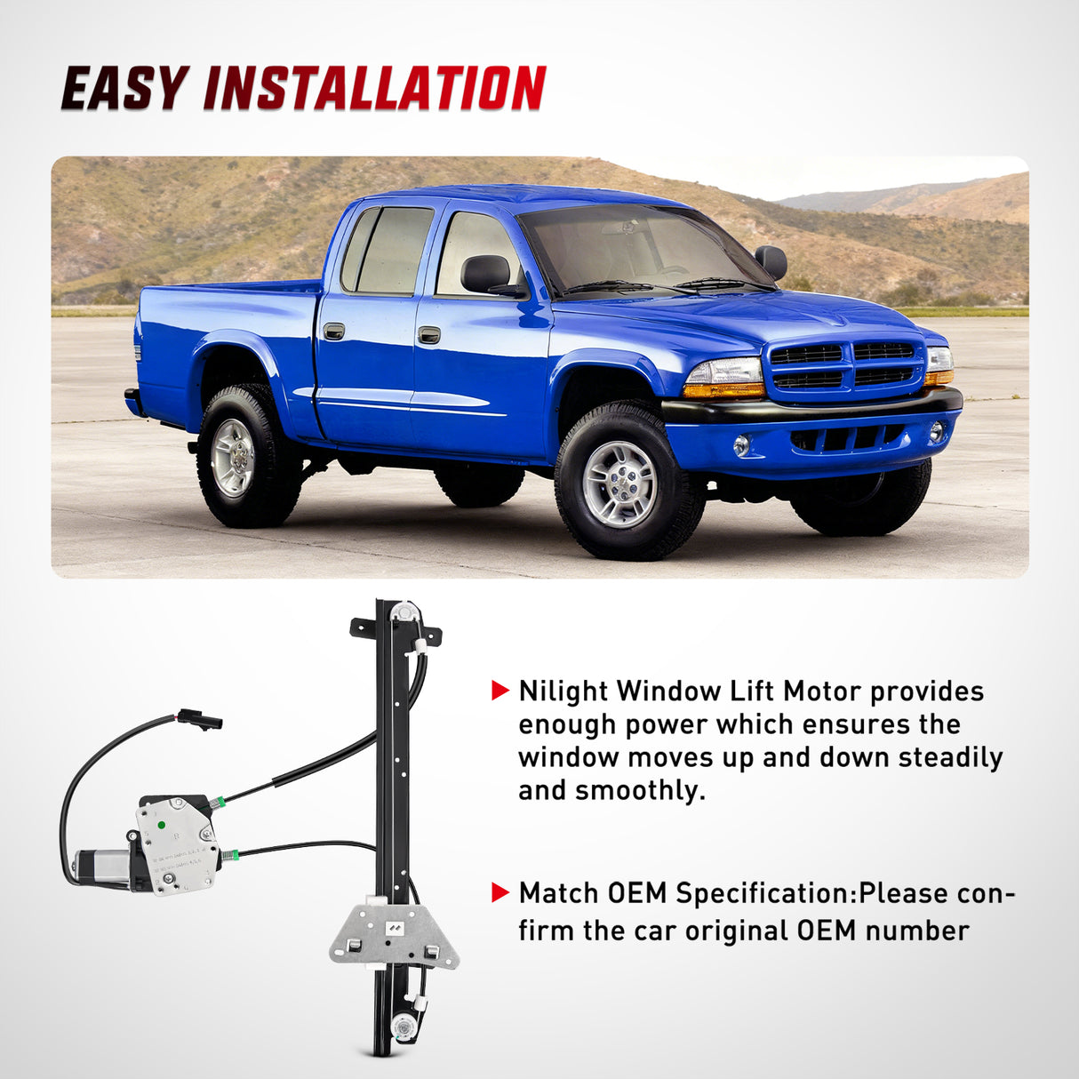 741-648 Power Window Regulator and Motor Front Passenger Side Compatible with Dodge Dakota 2000 2001 2002 2003 2004,Dodge Durango 1998 1999 2000 2001 2002 2003,Front Left Side