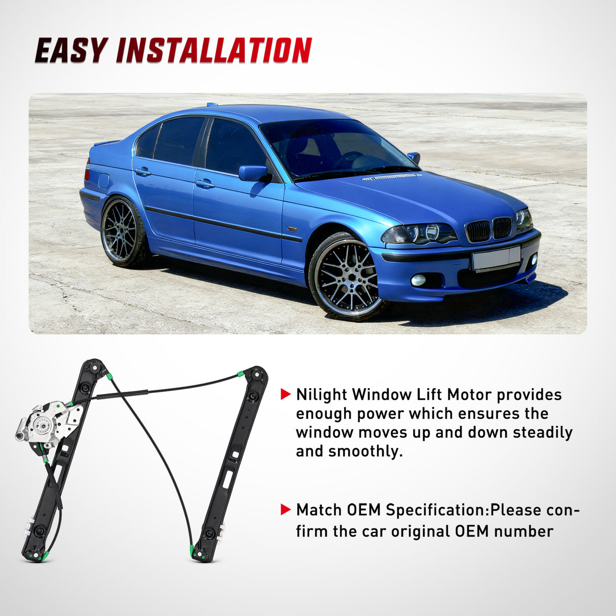 740-485 Front Passenger Side Power Window Regulator,Compatible with BMW E46 323i 325i 325xi 328i 330i 330xi 1999 2000 2001 2002 2003 2004 2005