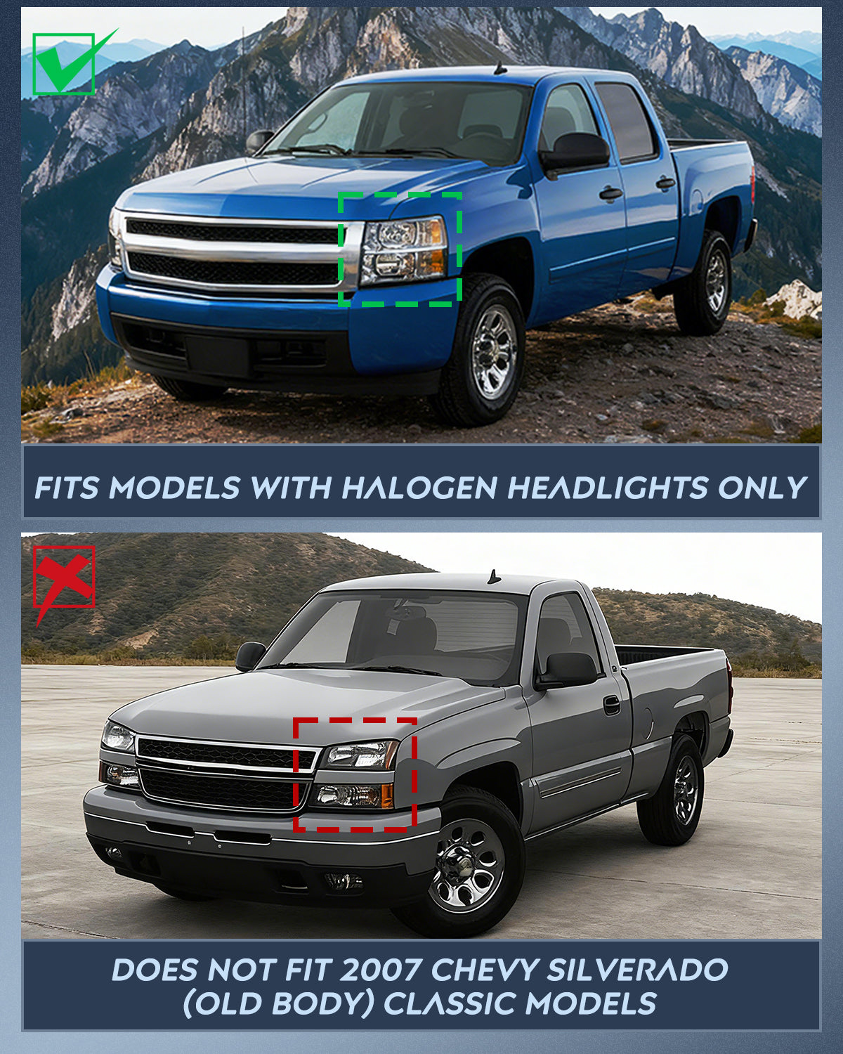 Headlight and Taillight Assembly Compatible with 2007 2008 2009 2010 2011 2012 2013 Silverado 1500 2007-2014 Silverado 2500HD 3500HD Chrome Housing Amber Reflector with Red Housing Tail Light