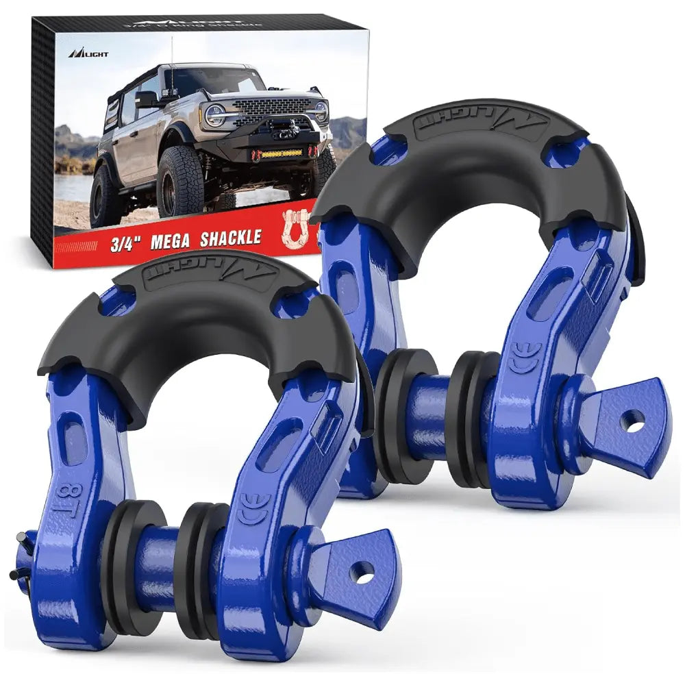 3/4 inch Mega D-Ring Shackle With 7/8 inch Screw Pin 68000LBS Blue (Pair) Nilight