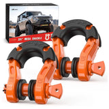 3/4 inch Mega D-Ring Shackle With 7/8 inch Screw Pin 68000LBS Orange (Pair) Nilight