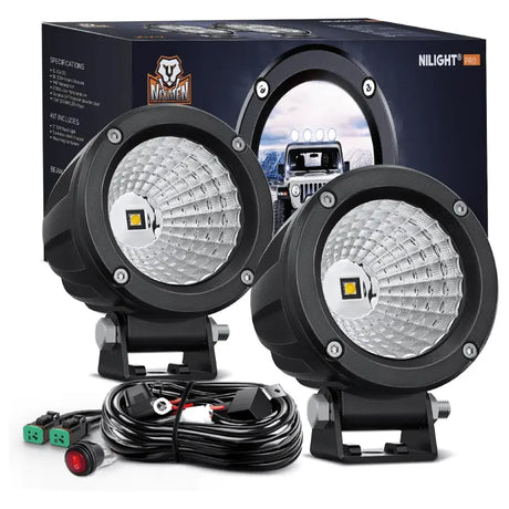 3 Inch 10W 1080LM Flood Round Built-in EMC LED Work Lights (Pair) | 18AWG DT Wire Nilight