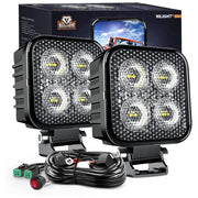 3 Inch 12W 1500LM Square Flood Built-in EMC LED Work Lights (Pair) | 16AWG DT Wire