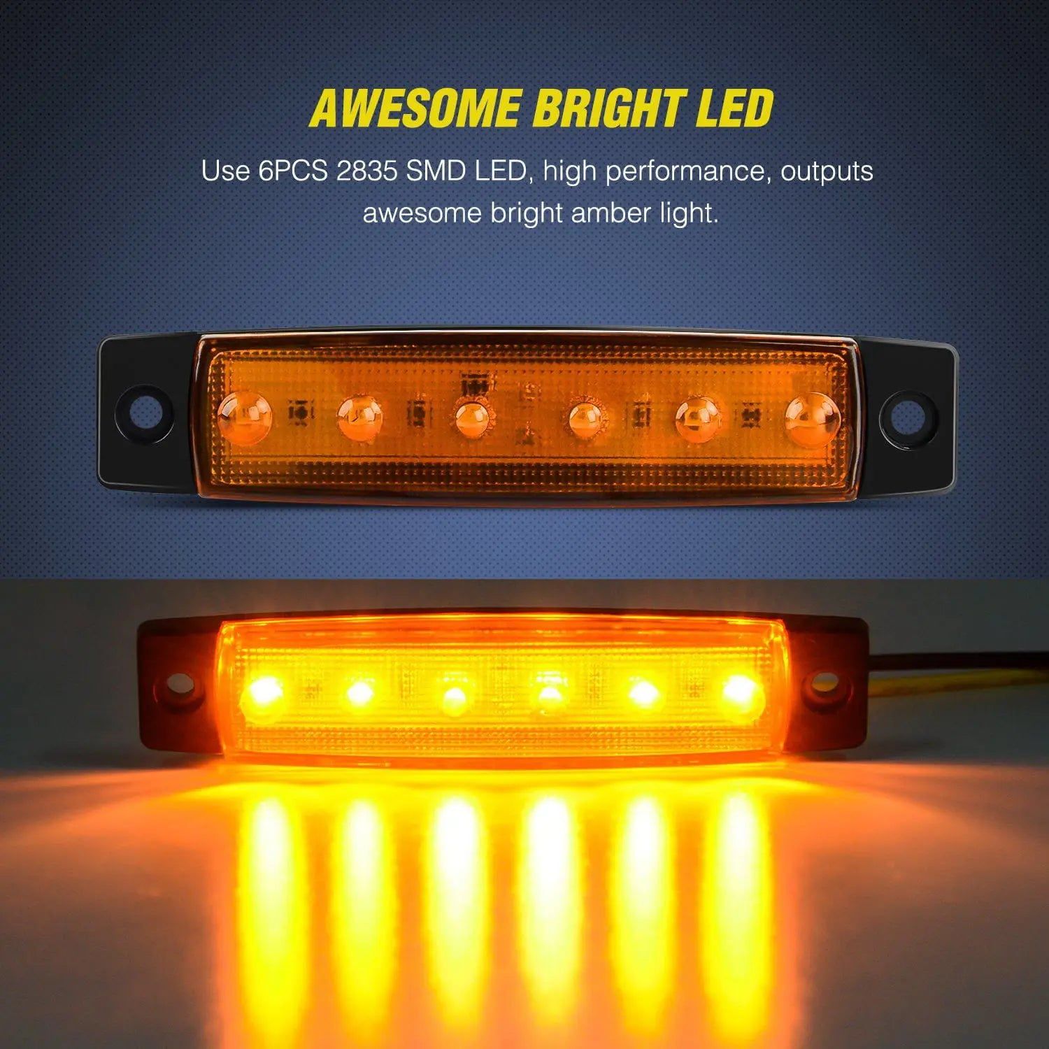 Trailer Light 3.8” 6 LEDs Amber Side Marker Lights (10 Pcs)