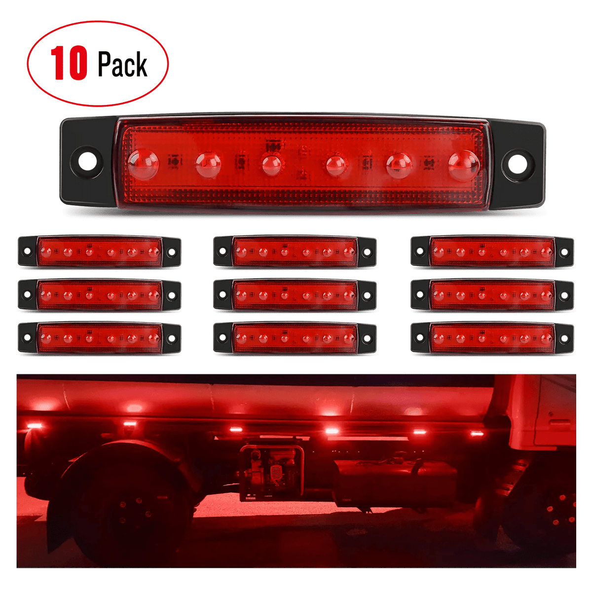 3.8 Inch 6 LEDs Red Side Marker Lights (10 Pcs) - Nilight