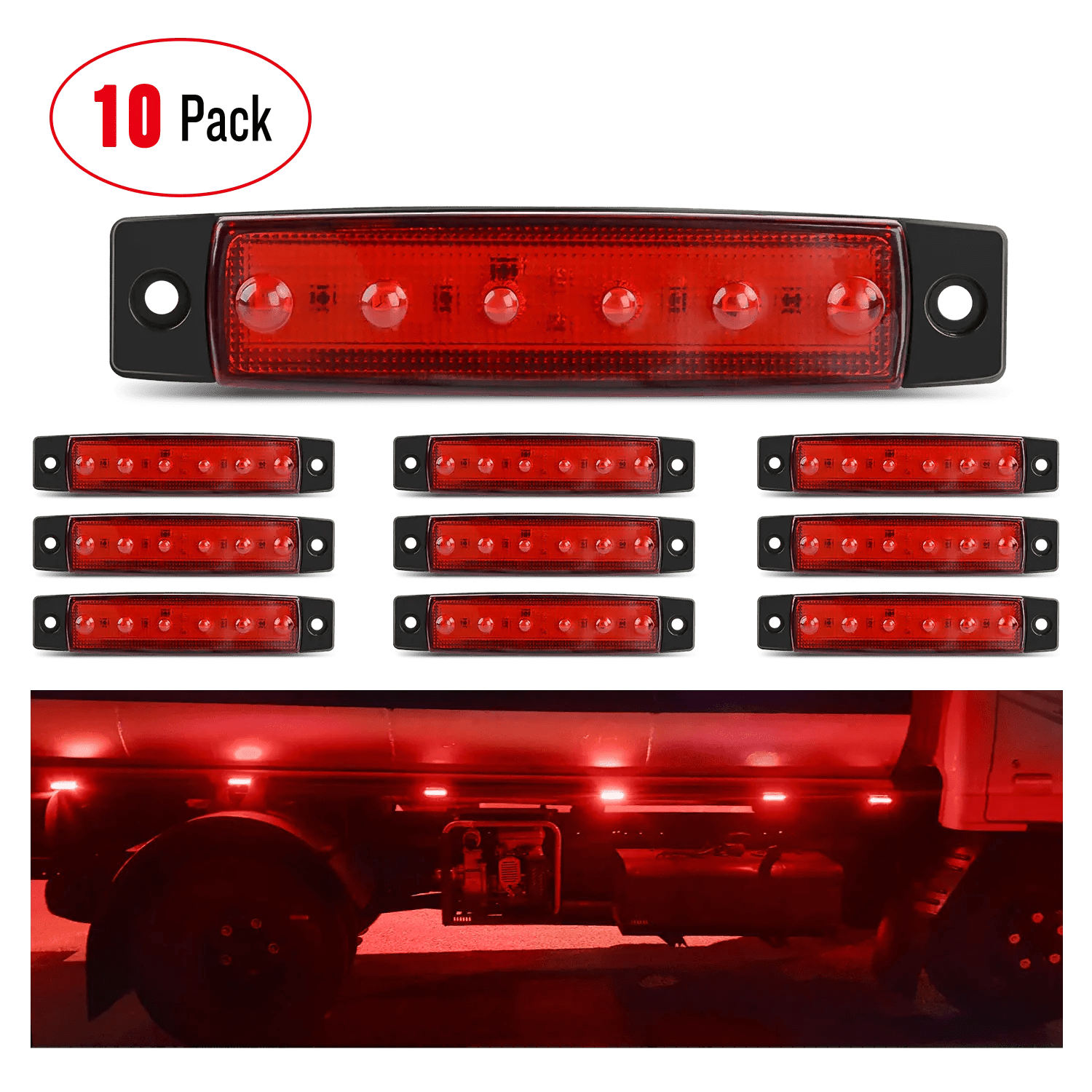 Trailer Light 3.8” 6 LEDs Red Side Marker Lights (10 Pcs)