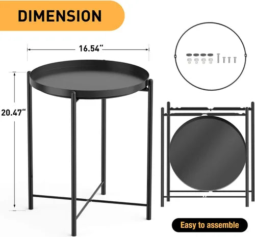 Side Table, End Table Metal Small Table Indoor Outdoor & Snack Bedside Table Sofa Side Snack Table Accent Coffee Table Living Room Bedroom Balcony 1 Layer (Black))