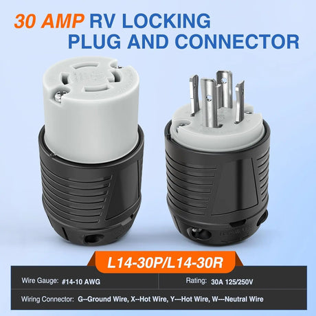 30Amp L14-30P Male Plug L14-30R Female Connector Nilight