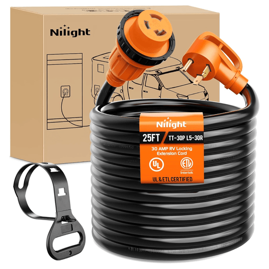 RV Parts 30AMP 25FT RV Extension Cord 125V Heavy Duty 10 Gauge Pure Copper STW Wire ETL Listed 3 Prong TT-30P L5-30R 30F/30M Weatherproof Cord Suit