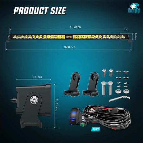 32 Inch 29LED Single Row Spot Screw-Less Night Vision LED Light Bar | 16AWG Wire 5Pin Switch Nilight