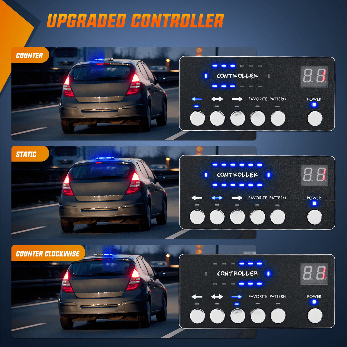 42 Leds Roof Top Blue Emergency Strobe Light Control Panel Magnetic Mount