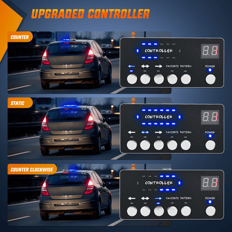42 Leds Roof Top Blue Emergency Strobe Light Control Panel Magnetic Mount
