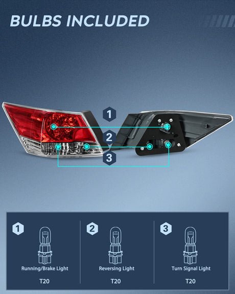 Nilight Taillight Assembly Compatible with 2008 2009 2010 2011 2012 Honda Accord Tail Lights Rear Lamp Replacement OE Style Driver and Passenger Side w/Bulbs